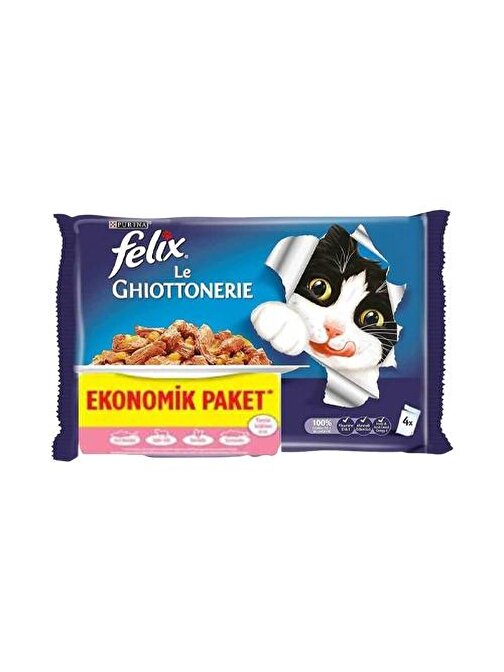 Felix Multipack Somonlu ve Ton Balıklı Yetişkin Kedi Yaş Maması 4x85 Gr