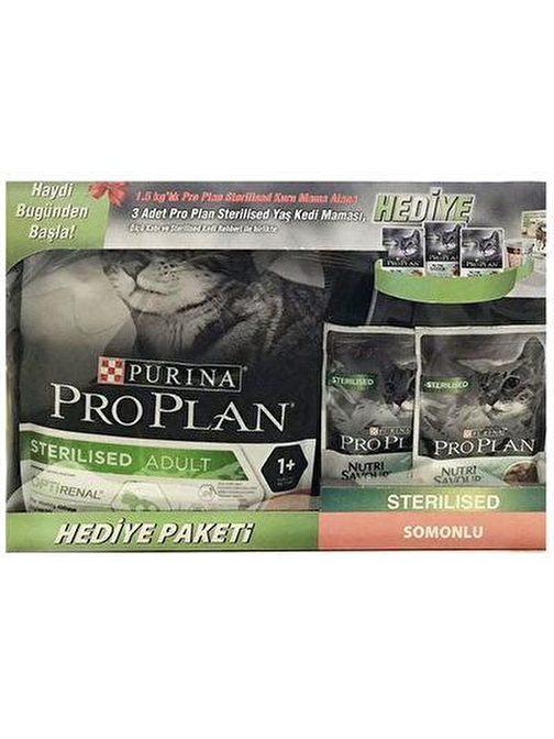 Proplan Somonlu Kısırlaştırılmış Kedi Maması 1,5 Kg + 3 Adet Yaş Mama + Ölçü Kabı