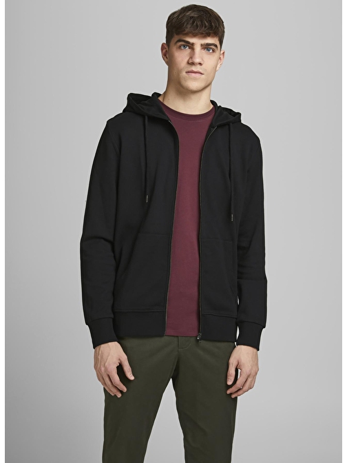 Jack & Jones O Yaka Siyah Erkek Sweatshırt JJEBASIC SWEAT ZIP HOOD NOOS