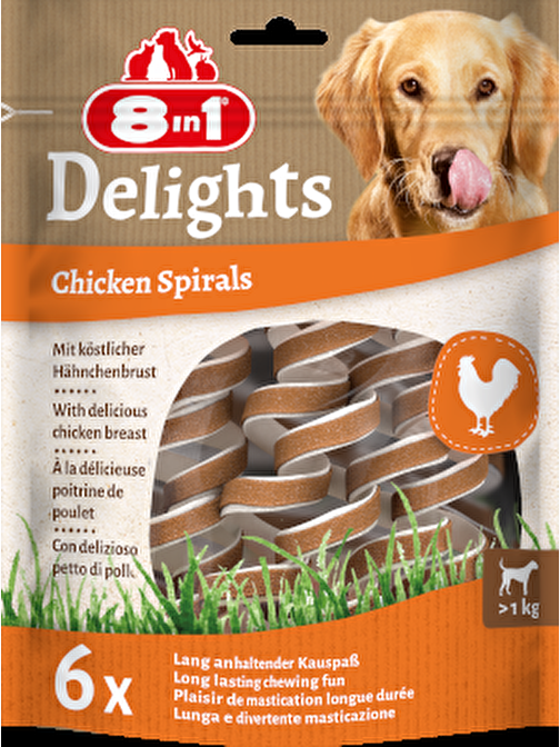 8in1 Delights Chicken Spirals Tavuklu Burgu Köpek Ödülü 6lı