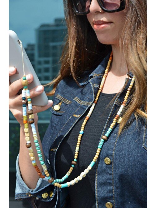 Scarves&Accessories Mavi Renkli Uzun Telefon Askısı Aksesuarı Charmı