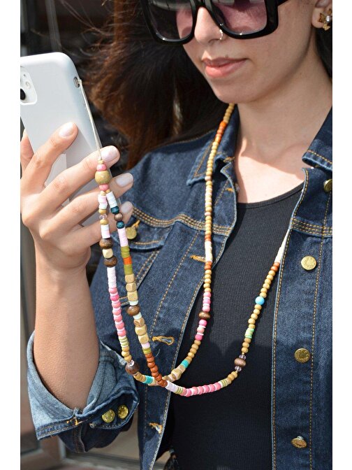 Scarves&Accessories Pembe Renkli Uzun Telefon Askısı Aksesuarı Charmı