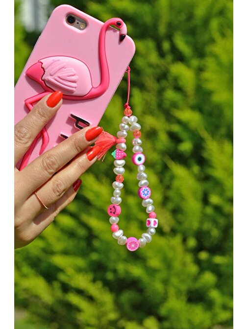 Scarves&Accessories Şeker Pembesi Renkli Küçük Boy Telefon Aksesuarı Charmı Askısı