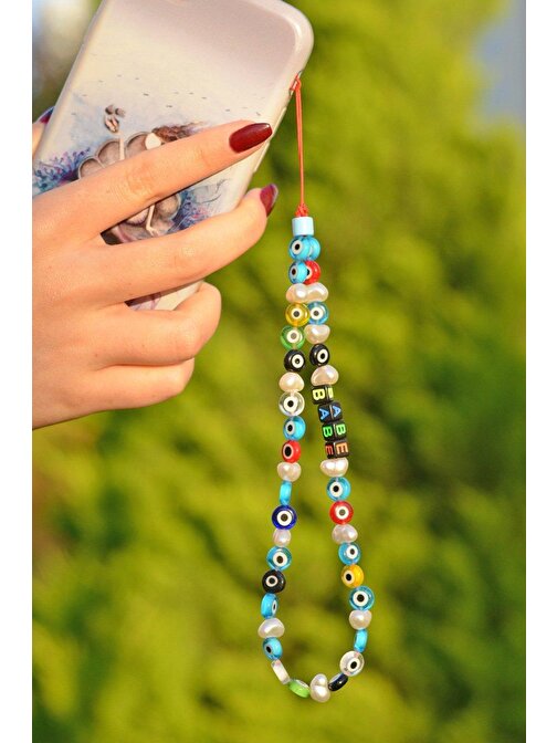 Scarves&Accessories Nazar Boncuklu Babe Yazılı Renkli Telefon Aksesuarı Charmı Askısı