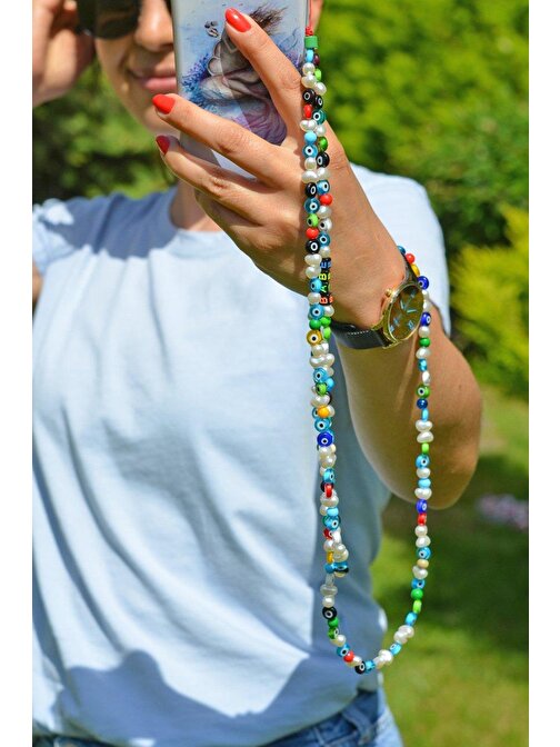 Scarves&Accessories Nazar Boncuklu Renkli Uzun Telefon Askısı Charmı Aksesuarı İpi