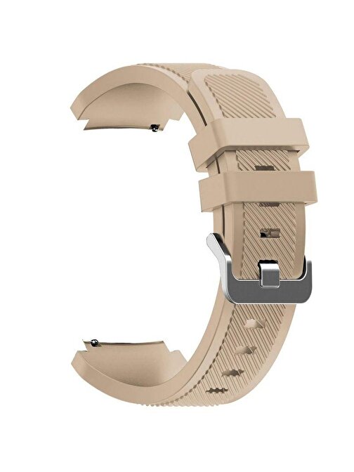 Gpack Huawei Watch Gt 3 Elite 46 mm Silikon Çizgili Kancalı Akıllı Saat Kordonu Bej