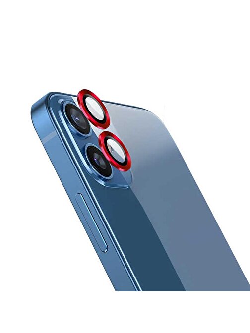 Gpack Apple iPhone 12 Metal Kamera Lens Koruyucu Kırmızı