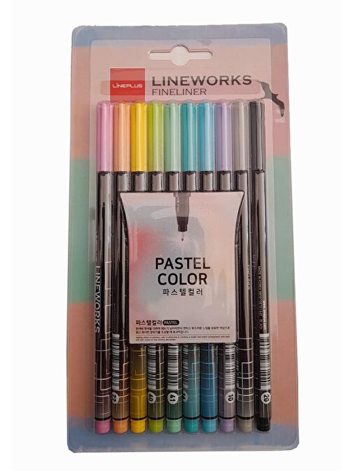Lineplus Lineworks Fineliner Pastel 10 Renk Kalem Seti 0.5mm 10 Renk Keçe Uçlu Kalem