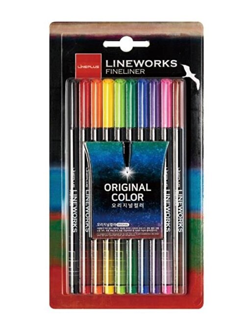 Lineplus Lineworks Fineliner 10 Renk Kalem Seti 0.5mm 10 Renk Keçe Uçlu Kalem