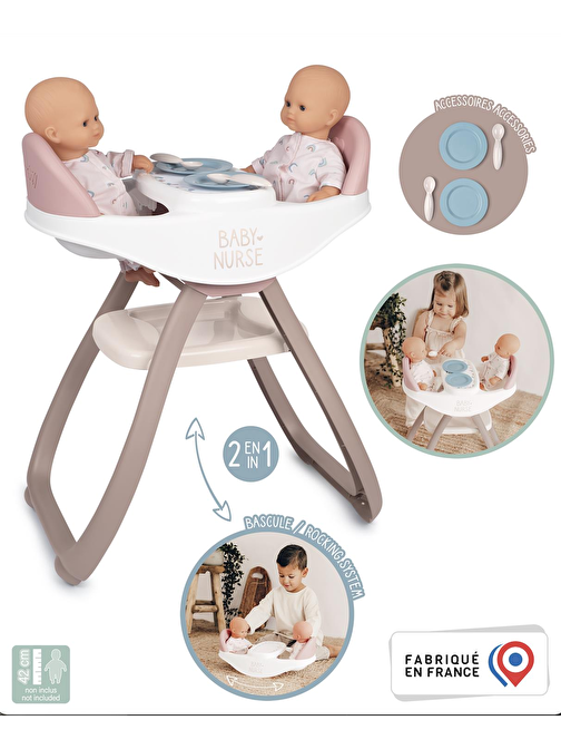 Smoby 220371 Plastik Nurse İkiz Bebek Oyuncak Mama Sandalyesi Pembe