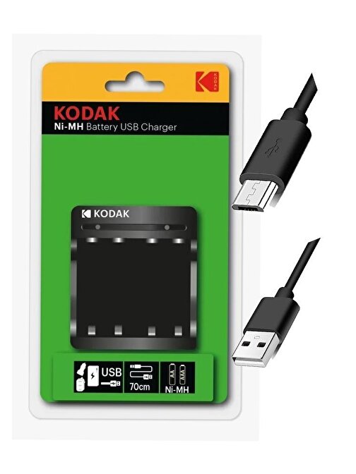 Kodak Pil Şarj Aleti Cihazı Usb Kablolu Kalem Pil (Aa) Kumanda Pili (Aaa) Uyumlu 1 Paket Ni-Mh Usb Şarj Cihazı