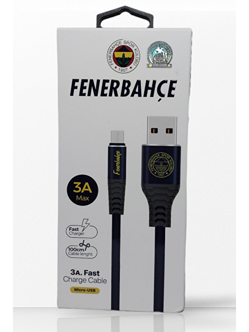 Fenerbahçe Lisanslı Universal 3A Micro USB Type-C Hızlı Şarj Kablosu 1 m