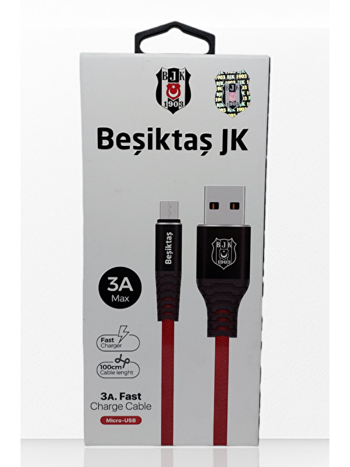 Beşiktaş Universal Beşiktaş Lisanslı 3A Micro USB Type-C Hızlı Şarj Kablosu 1 m