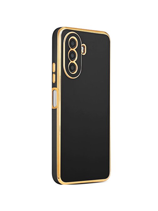 Coverzone Huawei Nova Y70 ile uyumlu Kılıf Gold Kenar Pastel Renkli Halcyon Z-Bark Kapak Siyah