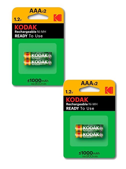 Kodak İnce Şarj Edilebilir Aaa 1000 Mah 2 Li 2 Paket Kumanda Pili Şarjlı Ni-Mh 2 Paket Doldurulabilir Pil