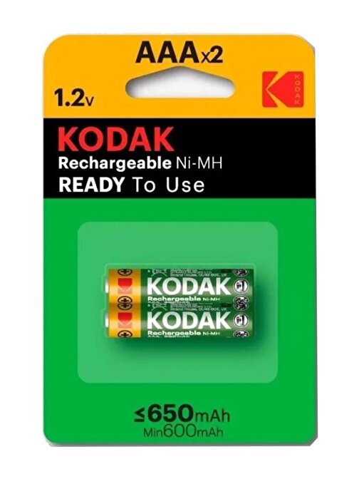 Kodak İnce Şarj Edilebilir Aaa 650 Mah 2 Li 1 Paket Kumanda Pili Şarjlı Ni-Mh 1 Paket Doldurulabilir Pil