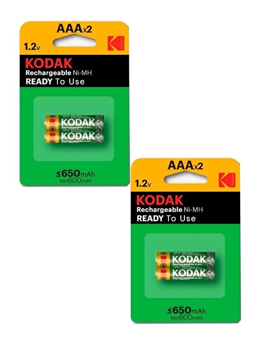 Kodak İnce Şarj Edilebilir Aaa 650 Mah 2 Li 2 Paket Kumanda Pili Şarjlı Ni-Mh 2 Paket Doldurulabilir Pil