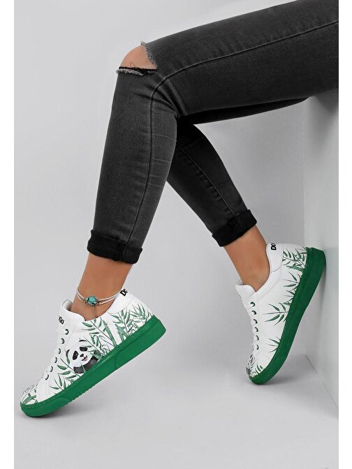 Kadın Vegan Deri Beyaz Sneakers - Bamboo Lover Tasarım