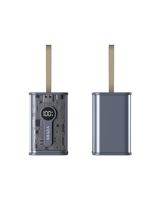 Shaza Dijital Göstergeli 20000 mAh USB Kablolu Powerbank Gri