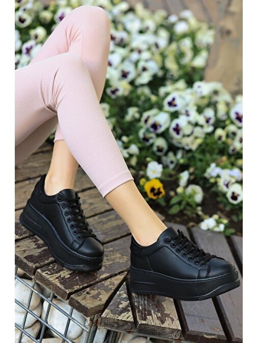 Papuçcity Yldz 02403 Kadın Yüksek Taban Günlük Sneaker Spor Ayakkabı Siyah 40