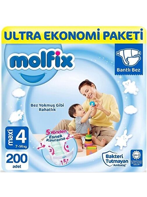 Molfix 4 Numara Ultra Fırsat Paketi Bebek Bezi 2x100 Adet