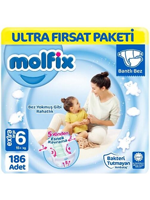 Molfix 6 Numara Ultra Fırsat Paketi Bebek Bezi 186 Adet