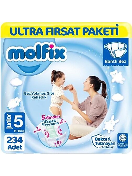 Molfix 5 Numara Ultra Fırsat Paketi Bebek Bezi 234 Adet
