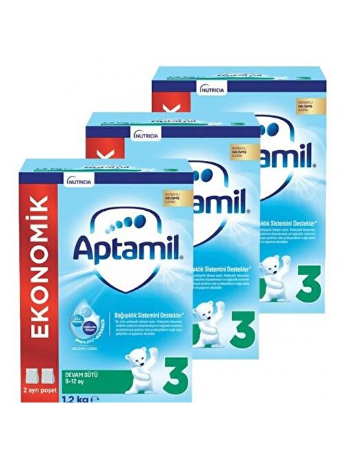 Aptamil 3 Yeni Formül Balık Yağı Laktoz Devam Sütü 3x1200 gr 0-6 Ay