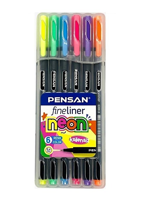 Pensan Fineliner 6 Neon Renk 0.4mm İnce Keçe Uçlu Yazı Kalemi 6'lı Neon Fineliner Kalem Seti