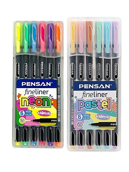 Pensan Fineliner 12 Neon Ve Pastel Renk 0.4mm İnce Keçe Uçlu Yazı Kalemi 12 Lı Fineliner Kalem Seti