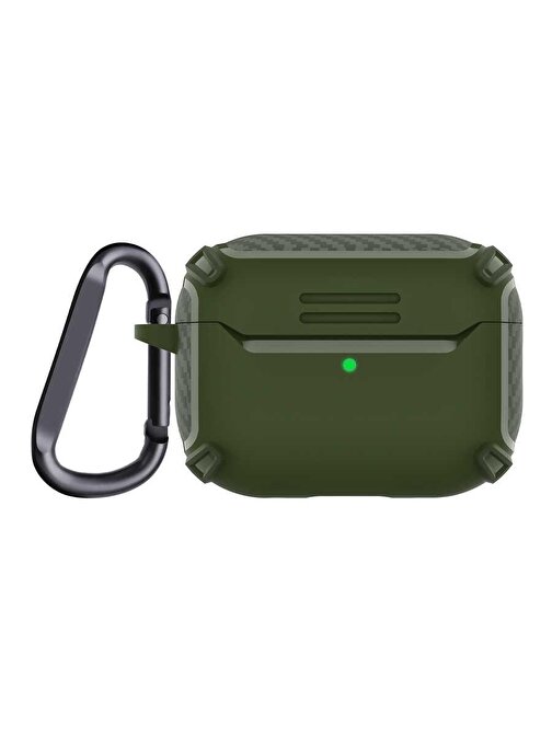 Gpack Apple Airpods Pro 2 Uyumlu Sert Armor Karbon Görünümlü Plastik Bluetooth Kulaklık Kılıfı Koyu Yeşil