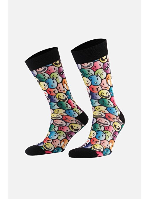 Aytuğ Unisex Pamuklu Emoji Desenli Eğlenceli Soket Çorap - A-DFS-E