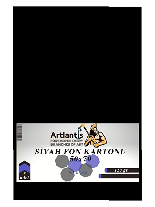 Artlantis 120 gr Aynasız Fon Kartonu Hamurundan Boyama Siyah 5 Adet 50 x 70 cm