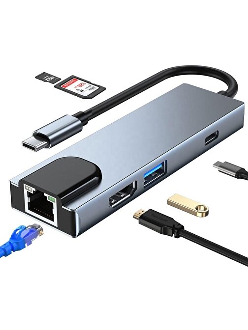 Concord Byl-2017 1 Portlu Dahili Kablolu Adaptörlü Type-C USB Çoğaltıcı Gri
