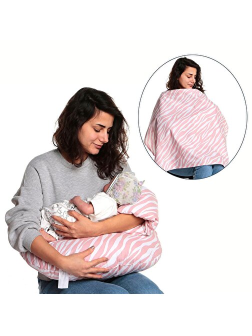 Baby Mom Minder + Mini Yastık + Önlük Emzirme Seti Çok Renkli
