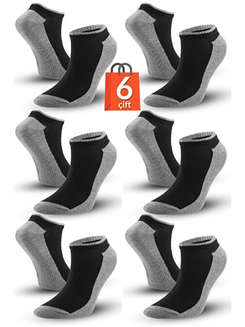6 Çift Marcher Dikişsiz Patik Çorap Spor Kısa Çift Renkli Kısa Konç Spor Çorabı GRİ-SİYAH 36-39