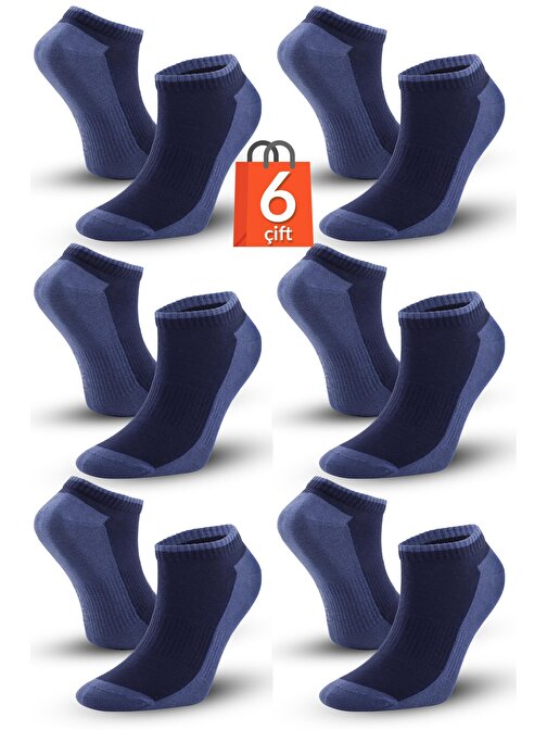 6 Çift Marcher Dikişsiz Patik Çorap Spor Kısa Çift Renkli Kısa Konç Spor Çorabı MAVİ-LACİVERT 36-39