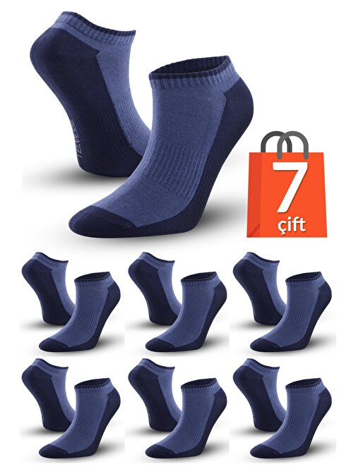 7 Çift Marcher Dikişsiz Patik Çorap Spor Kısa Çift Renkli Kısa Konç Spor Çorabı LACİVERT-MAVİ 36-39