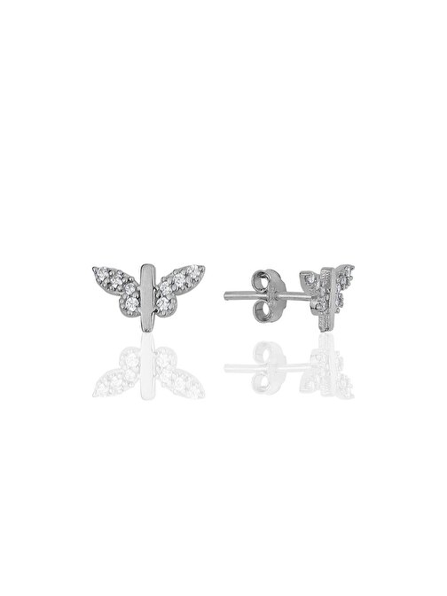 Gümüş rodyumlu zirkon taşlı kelebek küpe SGTL11954RODAJ