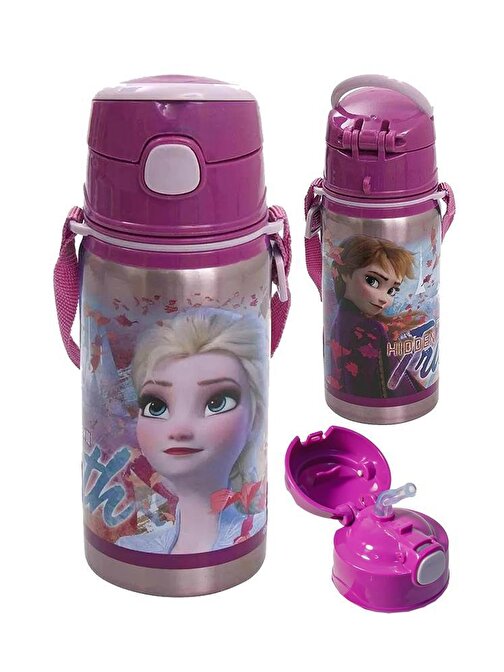 Frozen Kız Çocuk Çelik Matara 500 ml 1 Adet Frozen Elsa Çelik Suluk Pembe