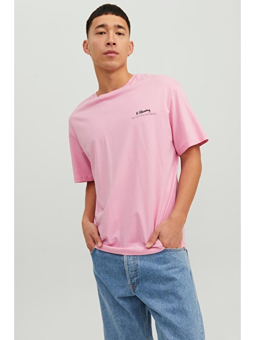 Jack&Jones O Yaka Rahat Kesim Pembe Erkek T-Shirt 12230672