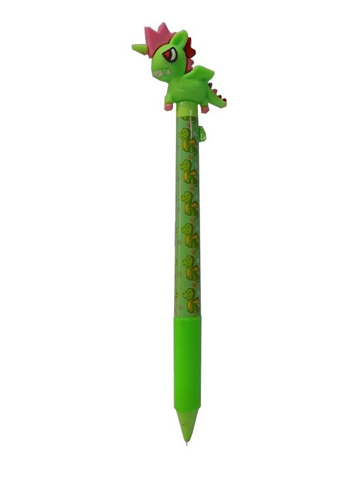 Artlantis Mikro Dinazor Başlıklı 0.7 mm Uçlu Kalem Versatil Kalem Süslü Silikonlu Hediyelik Kalem - Yeşil