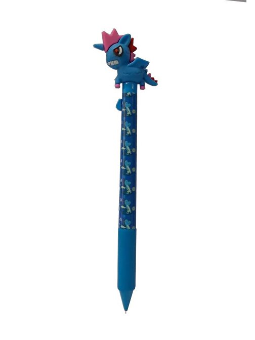 Artlantis Mikro Dinazor Başlıklı 0.7 mm Uçlu Kalem Versatil Kalem Süslü Silikonlu Hediyelik Kalem - Mavi