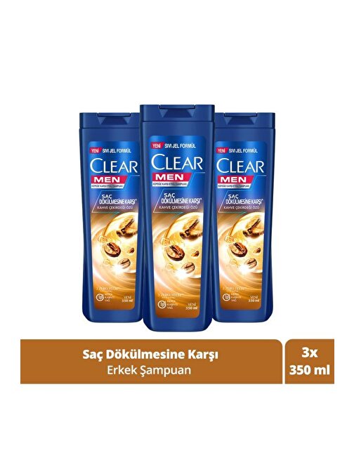 Clear Men Kepeğe Karşı Etkili Şampuan Saç Dökülmesine Karşı Kahve Çekirdeği Özü 350 ml x 3 Adet