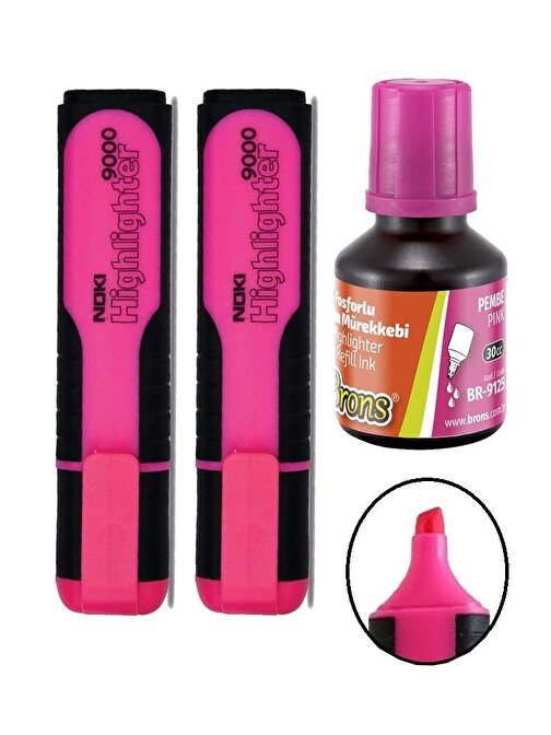 Artlantis Fosforlu İşaret Kalemi Pembe Doldurulabilir 2 Adet Ve Mürekkebi 30 ml Artlantis Fosforlu Neon Kalem