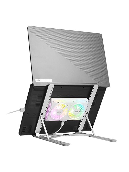 TX ACNBPS02 Katlanabilir Ayarlı Alüminyum 11-15.6 inç Çift Rgb Fanlı Notebook Standı Gri