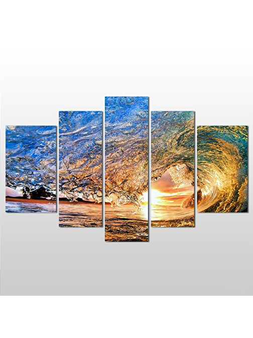 Su Dalgası Ve Gün Batımı Kanvas Tablo 140x80 cm