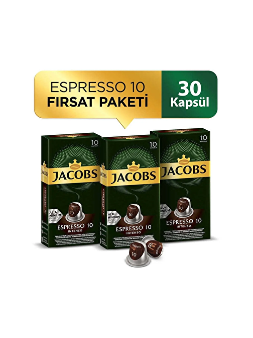 Jacobs Espresso 10 Intenso Uyumlu Alüminyum Kapsül Kahve 10 Adet x 3 Paket