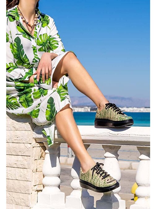 Kadın Vegan Deri Yeşil Sneakers - Bamboo Lover Tasarım
