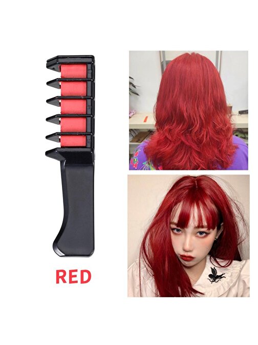 Pazariz Rengarenk Saç Boyama Tebeşiri - Mini Taraklı Konsept Saç Boyama Seti Hair Chalk Kırmızı